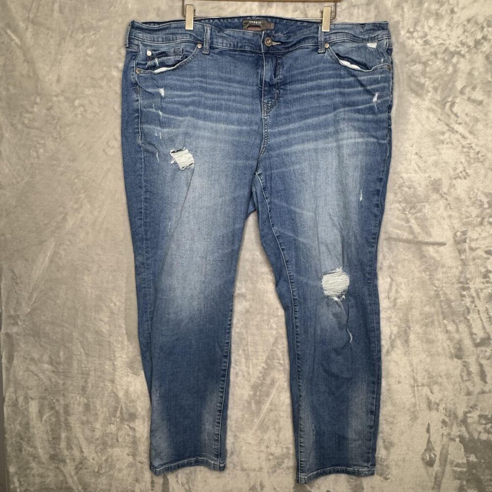 Torrid Jeans Womens 22R Blue Boyfriend Straight Distressed Vintage Stretch Plus